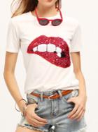 Shein Sequined Sparkely Glittery Cozy Costume Lip Print T-shirt