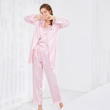Shein 6pcs Striped Cami Pajama Set With Shirt