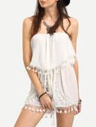 Shein Tassel Trimmed Layered Bandeau Romper - White