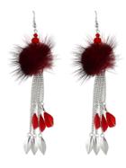 Shein Red Color Hanging Feather Long Chain Earrings