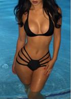 Rosewe Strap Design Solid Black Summer Bikini