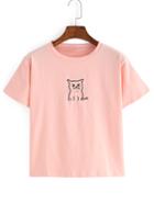 Shein Cat Embroidered Pink T-shirt
