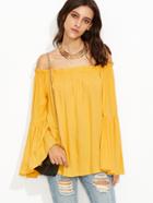 Shein Yellow Tiered Bell Sleeve Off The Shoulder Top