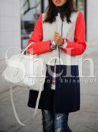 Shein Navy Long Sleeve Pockets Color Block Coat