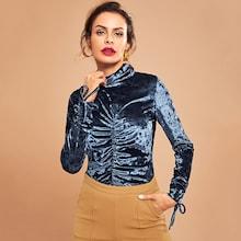 Shein High Neck Ruched Velvet Top