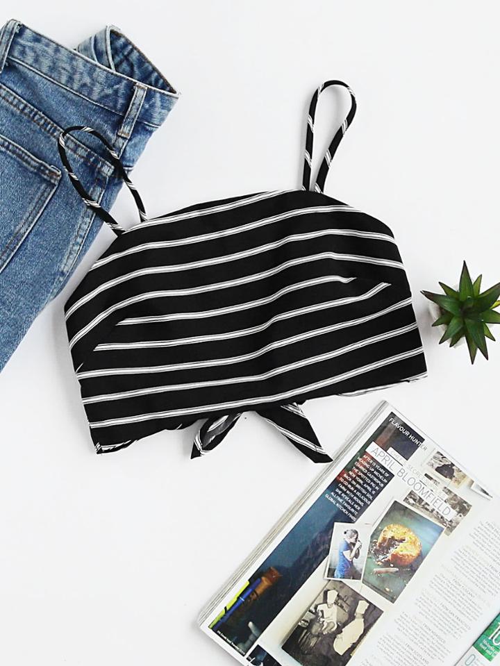 Shein Striped Bow Tie Back Crop Cami Top