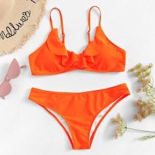 Shein Ruffle Detail Plain Bikini Set