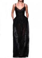 Rosewe Chic Solid Black Strap Design Woman Maxi Dress