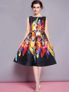 Shein Multicolour Sleeveless Iridescent Florals Flare Dress