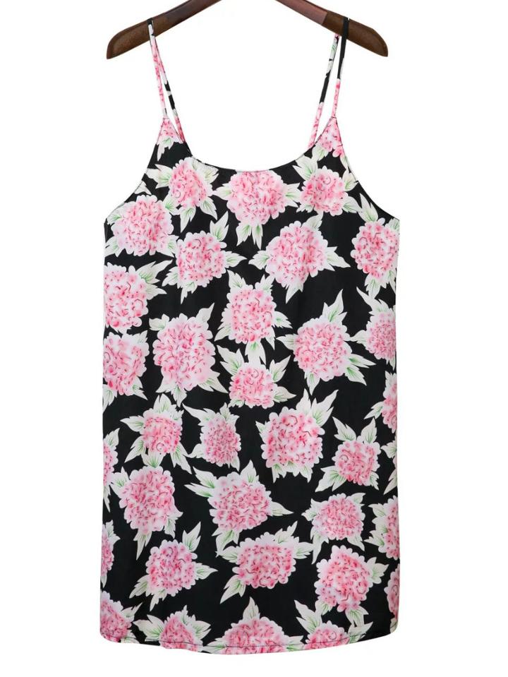 Shein Multicolor Flower Printed Split Side Spaghetti Strap Dress