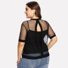 Shein Plus Keyhole Back Mesh Tee With Cami Top