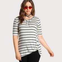 Shein Plus Knotted Hem Striped Tee