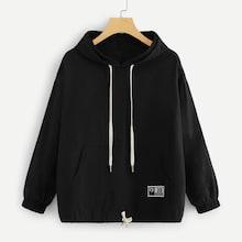 Shein Patched Kangaroo Pocket Drawstring Hem Hoodie