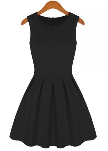 Rosewe Elegant Black Round Neck Sleeveless Girls Pleated Dress