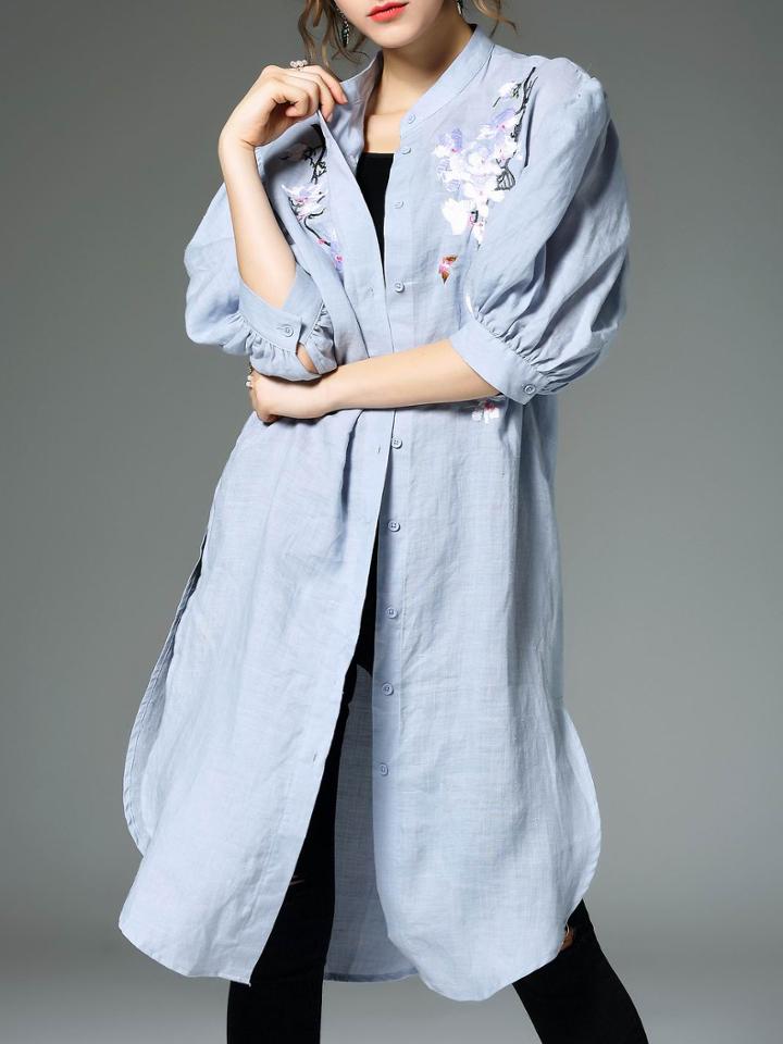 Shein Blue Embroidered Split Shift Dress