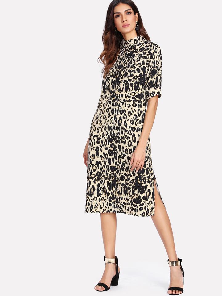 Shein Side Slit Leopard Dress