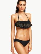 Shein Fold Line Print Ruffled Layered Bandeau Bikini Set