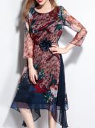 Shein Multicolor Pleated Tie-waist Print Dress