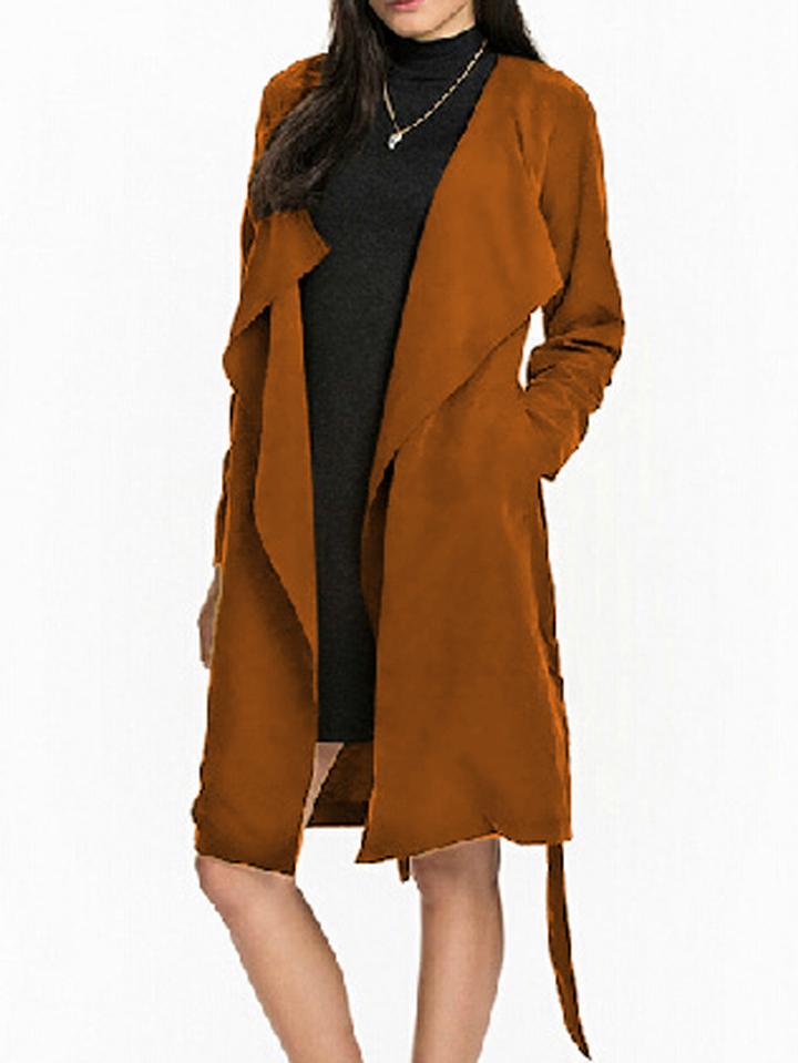 Shein Coffee Drape Front Belt Coat