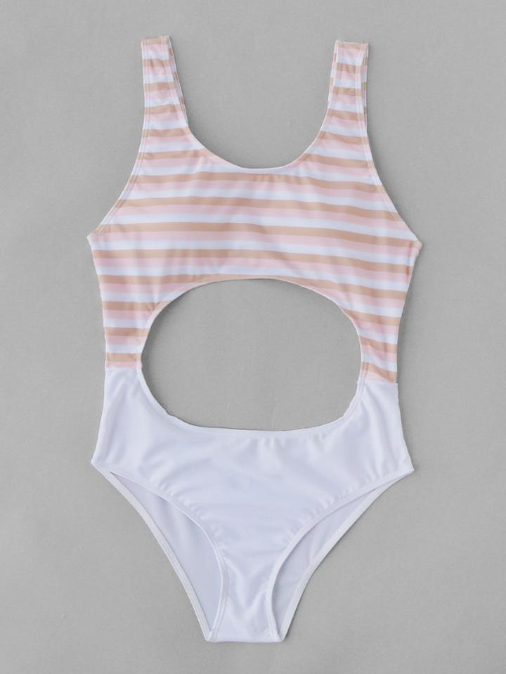 Shein Striped Print Cutout Design Swimsuit