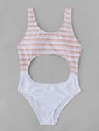 Shein Striped Print Cutout Design Swimsuit