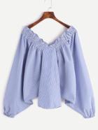 Shein Blue Vertical Striped Batwing Sleeve Top
