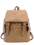Shein Faux Leather Double Buckle Flap Backpack - Khaki
