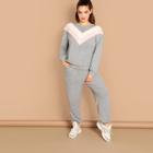 Shein Plus Colorblock Pullover And Contrast Sideseam Sweatpants Set