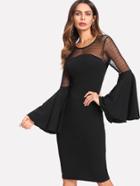 Shein Dot Mesh Yoke Exaggerate Sleeve Dress