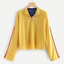 Shein Striped Zip Detail Sweatshirt
