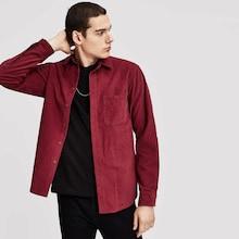 Shein Men Single Pocket Solid Corduroy Shirt