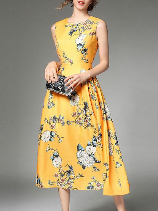 Shein Crew Neck Flowers Print Dress