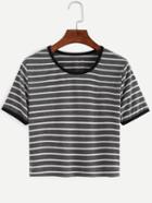 Shein Dark Grey Striped Contrast Trim T-shirt