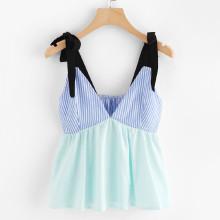 Shein Striped Patchwork Bow Tie Cami Top
