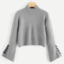 Shein High Neck Buttoned Cuff Sweater