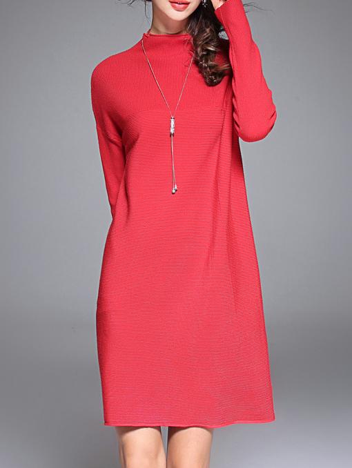 Shein Red Collar Pleated Elastic Dress