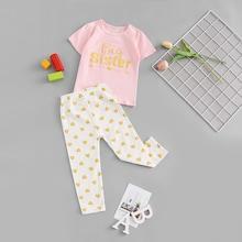 Shein Toddler Girls Letter Print Tee With Pants
