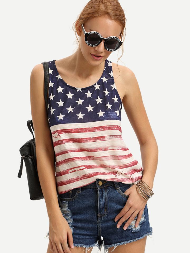 Shein Multicolor Stripe And Star Tank Top
