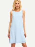 Shein Blue Sleeveless Backless Round Neck Shift Dress