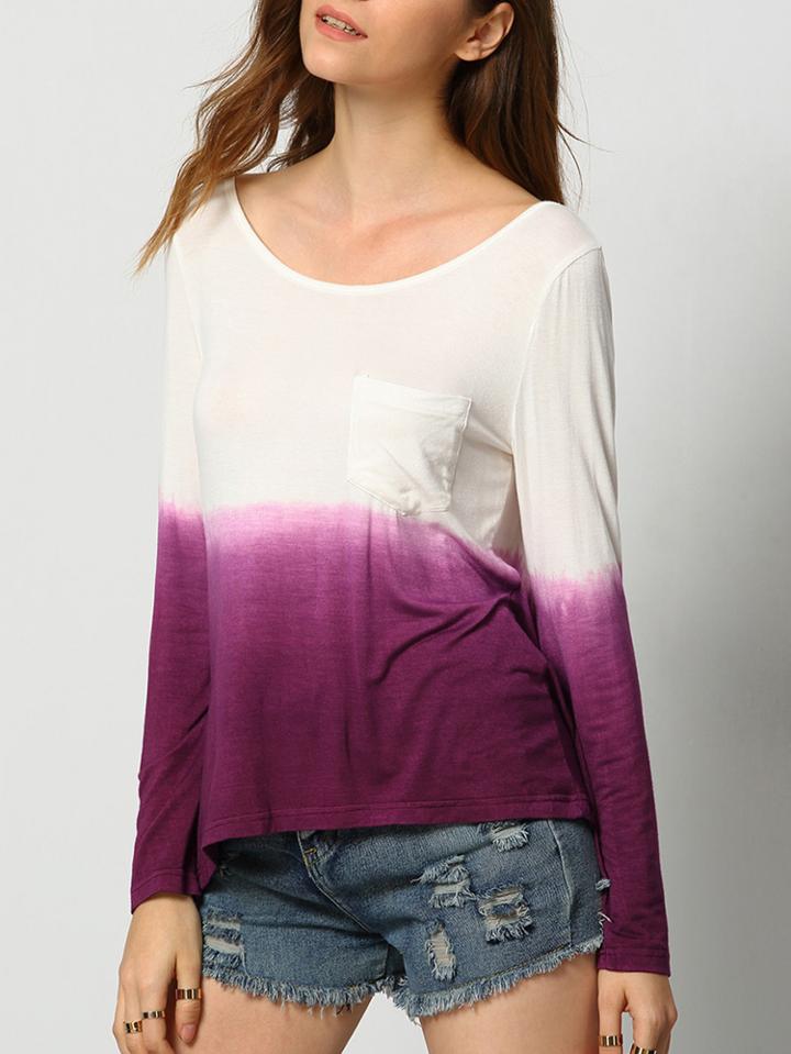 Shein Purple Ombre Backless Pocket Loose T-shirt