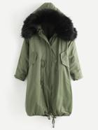 Shein Faux Fur Trim Drawstring Hem Coat