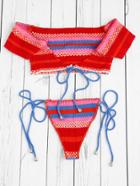 Shein Striped Self Tie Knit Bikini Set