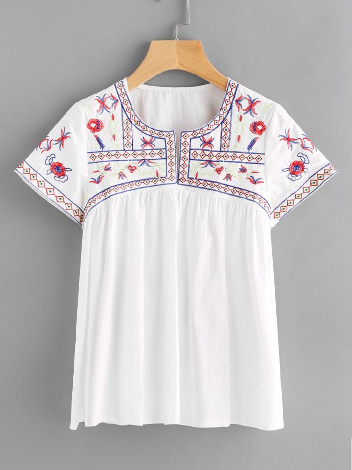 Shein Aztec Embroidery Babydoll Blouse