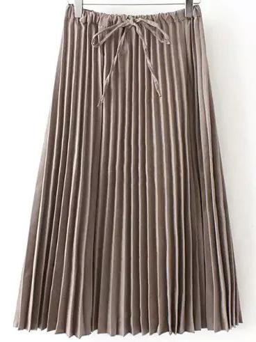 Shein Khaki Drawstring Waist Pleated Skirt