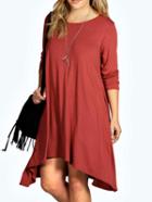 Shein Rust Long Sleeve High Low Plus Dress
