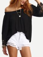 Shein Off-the-shoulder Lace Trimmed Blouse - Black