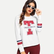 Shein Round Neck Letter Pullover