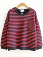 Shein Red Striped Contrast Trim Sweatshirt With Pocket