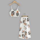 Shein Floral Print Crop Cami Top With Wide Leg Pants