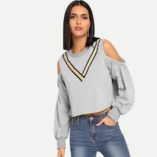 Shein Cold-shoulder Contrast Taped Side Sweatshirt